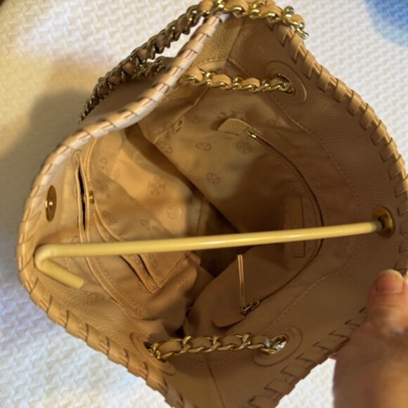 Tory Burch Marion Small Shoulder Bag Pale Pink Pebbled Leather Chain Handles NWO - Picture 8 of 9